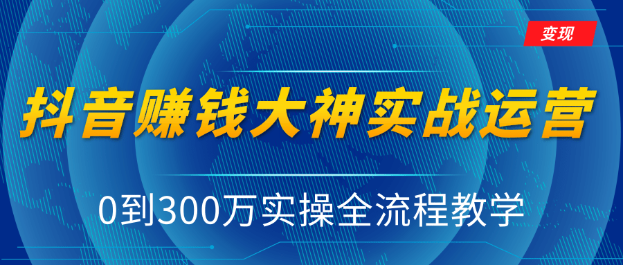 抖音赚钱大神实战运营教程，0到300万实操全流程教学，抖音独家变现模式-小鸿资源库
