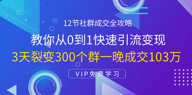 12节社群成交全攻略：从0到1快速引流变现，3天裂变300个群一晚成交103万-小鸿资源库