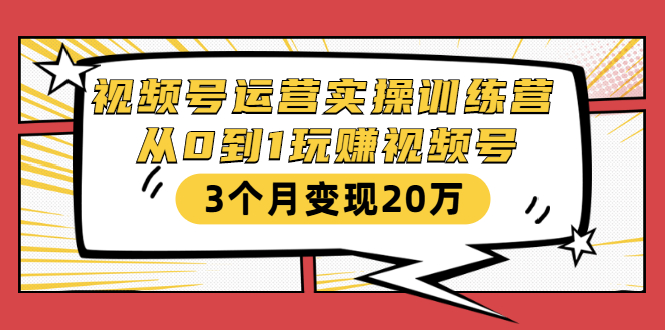 视频号运营实操训练营：从0到1玩赚视频号，3个月变现20万-小鸿资源库