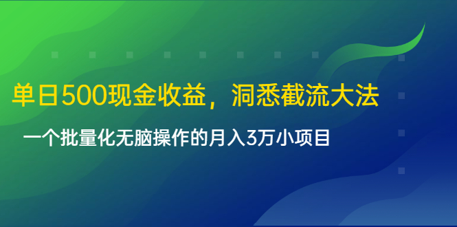 单日500现金收益，洞悉截流大法，一个批量化无脑操作的月入3万小项目-小鸿资源库