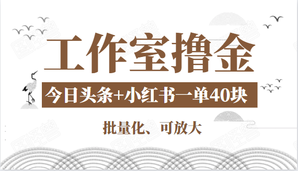 工作室撸金二件套：撸今日头条原创收益+小红书一单利润40块项目-小鸿资源库