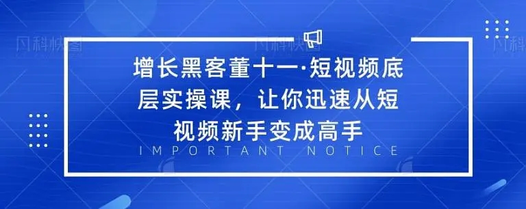 增长黑客董十一·短视频底层实操课，从短视频新手变成高手-小鸿资源库