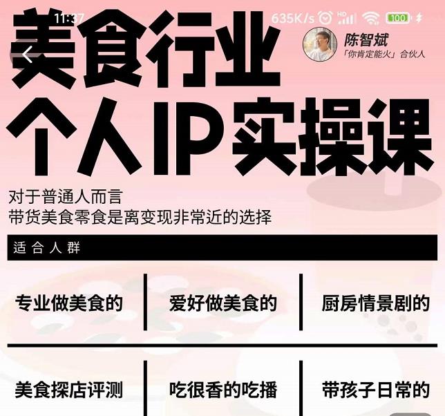 美食行业个人IP实操课，对于普通人而言，带货美食零食是离变现非常近的选择-小鸿资源库