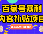 百家号暴利内容补贴项目，图文10元一条，视频30一条，新手小白日赚300+-小鸿资源库