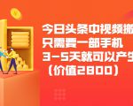今日头条中视频搬运项目,只需要一部手机3-5天就可以产生利润(价值2800元)-小鸿资源库