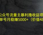 公众号流量主暴利撸收益项目，单人单号月稳赚5000+（价值480元）-小鸿资源库