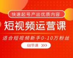 短视频运营课，适合短视频新手0-10万粉丝，快速起号产出优质内容（无水印）-小鸿资源库