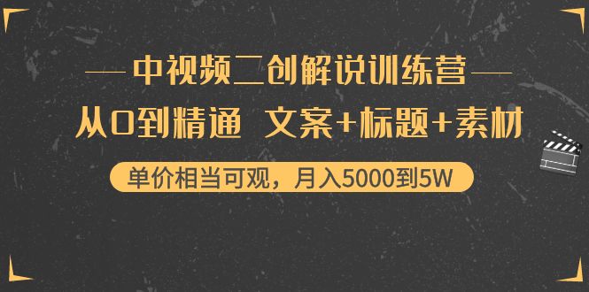 中视频二创解说训练营:从0到精通 文案+标题+素材、月入5000到5W-小鸿资源库