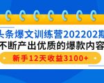 头条爆文训练营202202期,不断产出优质的爆款内容,新手12天收益3100+-小鸿资源库