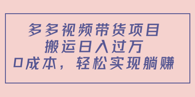 多多视频带货项目，搬运日入过万，0成本，轻松实现躺赚（教程+软件）-小鸿资源库