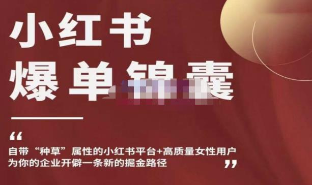 小红书爆单锦囊，自带种草属性+高质量女性用户，为你的企业开辟一条新的掘金路径-小鸿资源库