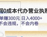 高利润0成本代办营业执照项目：一单赚300元日入4000+不会违规，不会内卷-小鸿资源库