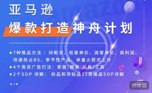 亚马逊爆款打造神舟计划，​7种推品方法，4个类目广告打法，2个SOP详解-小鸿资源库