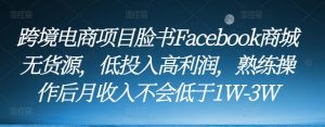 跨境电商项目脸书Facebook商城无货源，低投入高利润，熟练操作后月收入不会低于1W-3W-小鸿资源库