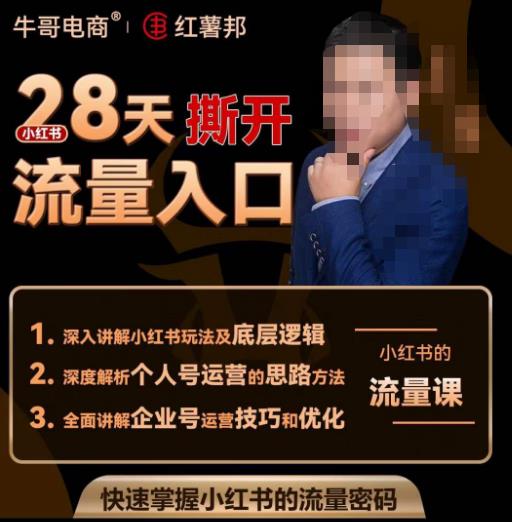 牛哥电商红薯邦28天撕开小红书流量入口,小红书运营系列课,快速掌握小红书的流量密码-小鸿资源库
