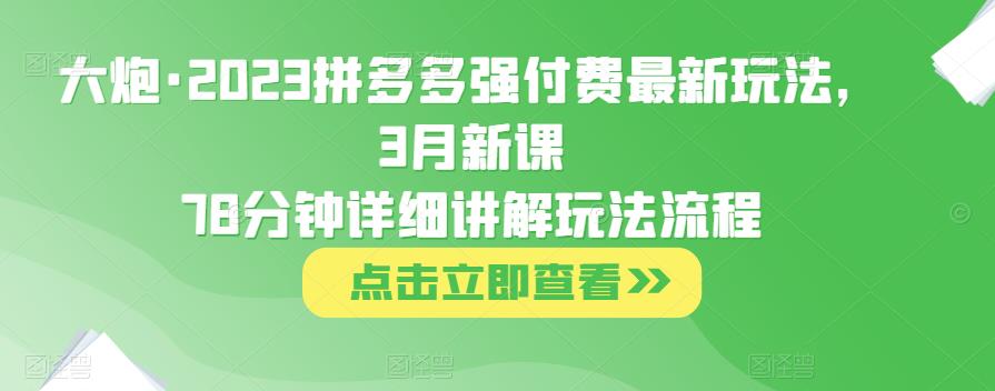 大炮·2023拼多多强付费最新玩法，3月新课​78分钟详细讲解玩法流程-小鸿资源库