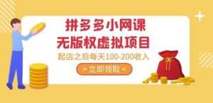 黄岛主·拼多多小网课无版权虚拟项目分享课：起店之后每天100-200收入-小鸿资源库