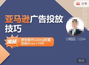 亚马逊广告投放技巧-详解流量底层原理+广告漏斗逻辑，更快提升Listing权重，控制Acos 10%-小鸿资源库