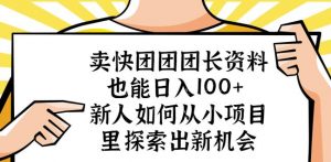 卖快团团团长资料也能日入100+新人如何从小项目里探索出新机会-小鸿资源库