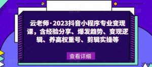 云老师·2023抖音小程序专业变现课，含经验分享、爆发趋势、变现逻辑、养高权重号、剪辑实操等-小鸿资源库