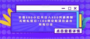 价值980小红书日入300突破限制无限私信日+100创业粉项目适合所有行业-小鸿资源库