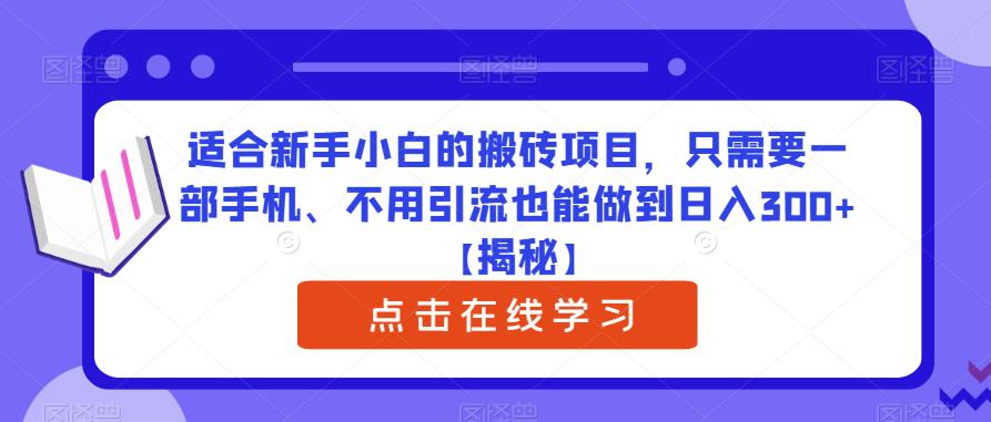 适合新手小白的搬砖项目，只需要一部手机、不用引流也能做到日入300+【揭秘】-小鸿资源库