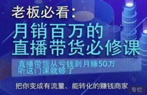 老板必看：月销百万的直播带货必修课，直播带货从亏钱到月赚50万，听这门课就够了-小鸿资源库