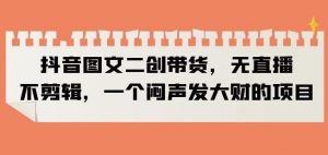 抖音图文二创带货，无直播，不剪辑，一个闷声发大财的项目【揭秘】-小鸿资源库