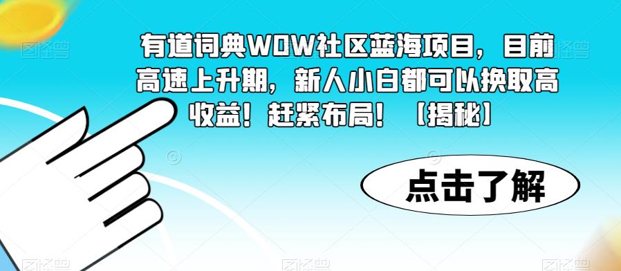 有道词典WOW社区蓝海项目，目前高速上升期，新人小白都可以换取高收益！赶紧布局！【揭秘】-小鸿资源库