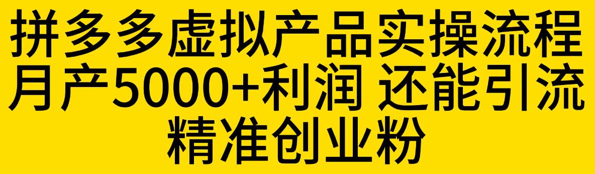 拼多多虚拟产品实操流程，月产5000+利润，还能引流精准创业粉【揭秘】-小鸿资源库