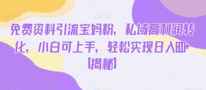 免费资料引流宝妈粉，私域高利润转化，小白可上手，轻松实现日入600+【揭秘】-小鸿资源库