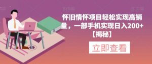怀旧情怀项目轻松实现高销量，一部手机实现日入200+【揭秘】-小鸿资源库
