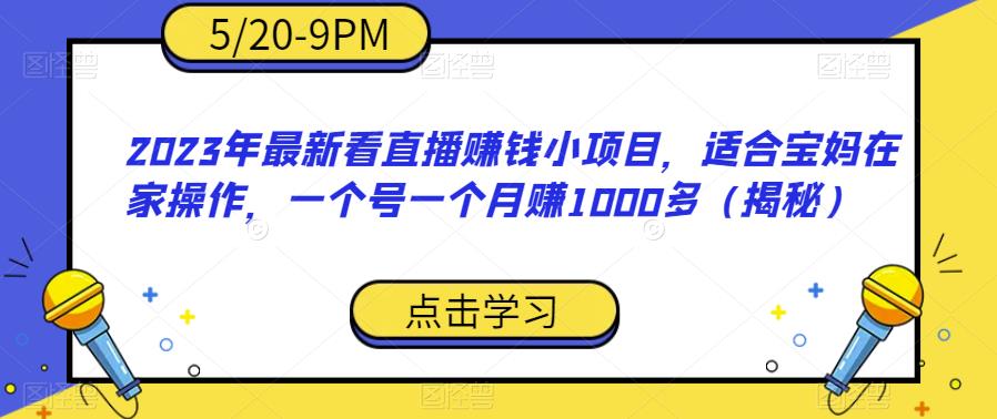 2023年最新看直播赚钱小项目，适合宝妈在家操作，一个号一个月赚1000多（揭秘）-小鸿资源库