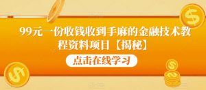 99元一份收钱收到手麻的金融技术教程资料项目【揭秘】-小鸿资源库