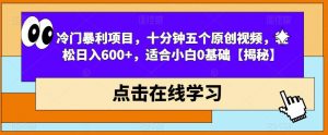 冷门暴利项目，十分钟五个原创视频，轻松日入600+，适合小白0基础【揭秘】-小鸿资源库