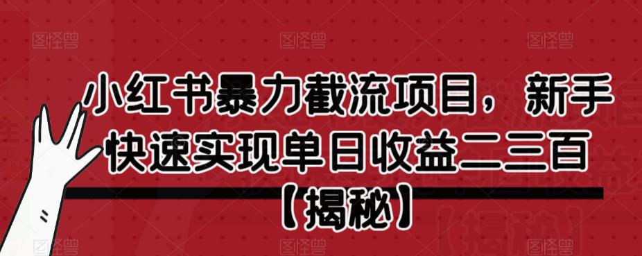 小红书暴力截流项目，新手快速实现单日收益二三百【仅揭秘】-小鸿资源库