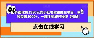 外面收费2980元的小红书壁纸掘金项目，单日收益破1000+，一部手机即可操作【揭秘】-小鸿资源库