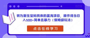 转为新生宝妈而来的蓝海项目，操作得当日入500+简单且暴力（保姆级玩法）【揭秘】-小鸿资源库