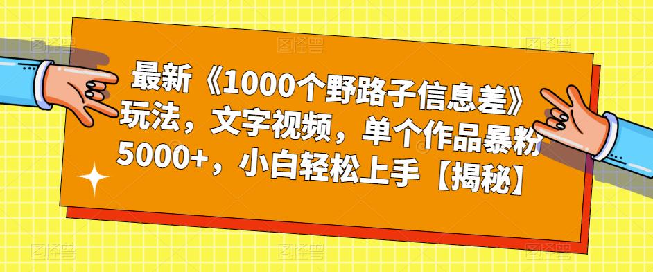 最新《1000个野路子信息差》玩法，文字视频，单个作品暴粉5000+，小白轻松上手【揭秘】-小鸿资源库
