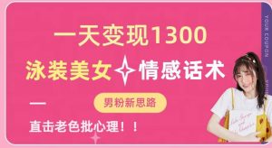 一天变现1300,泳装美女+情感话术,提供素材,无脑矩阵操作【揭秘】-小鸿资源库