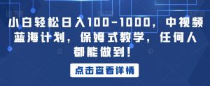 小白轻松日入100-1000，中视频蓝海计划，保姆式教学，任何人都能做到！【揭秘】-小鸿资源库