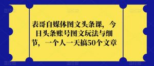 表哥自媒体图文头条课，今日头条账号图文玩法与细节，一个人一天搞50个文章-小鸿资源库