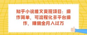 知乎小说推文变现项目：操作简单，可流程化多平台操作，赚佣金月入过万-小鸿资源库