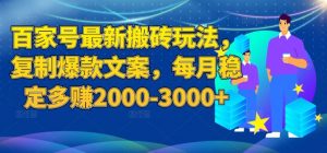 百家号最新搬砖玩法,复制爆款文案,每月稳定多赚2000-3000+【揭秘】-小鸿资源库