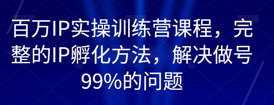 百万IP实操训练营课程，完整的IP孵化方法，解决做号99%的问题-小鸿资源库