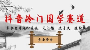 抖音冷门国学赛道，新手也可轻松变现，无门槛，流量大，涨粉快-小鸿资源库