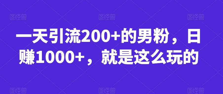 一天引流200+的男粉，日赚1000+，就是这么玩的【揭秘】-小鸿资源库
