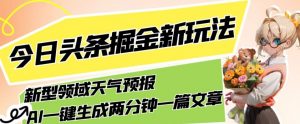 今日头条掘金新玩法，关于新型领域天气预报，AI一键生成两分钟一篇文章，复制粘贴轻松月入5000+-小鸿资源库