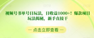 视频号书单号日玩法，日收益1000+！爆款项目玩法揭秘，新手直接干【揭秘】-小鸿资源库