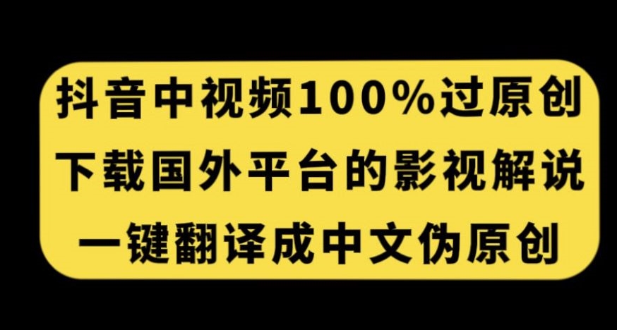 抖音中视频百分百过原创，下载国外平台的电影解说，一键翻译成中文获取收益-小鸿资源库